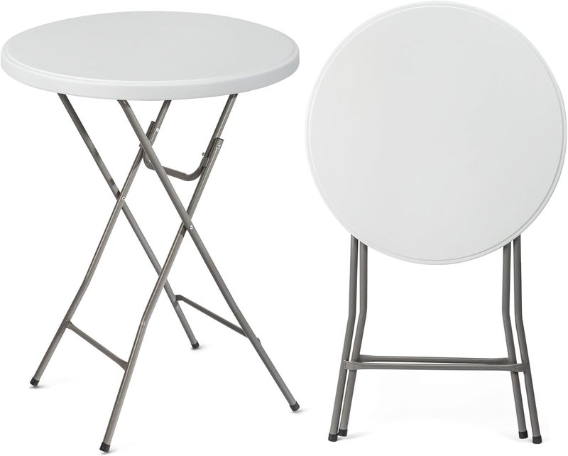 VINGLI 32" Plastic Folding Round Table Bar Height, HDPE Matrial with Gray Metal Finish, High Top Table for Outdoor Party, Cafes, Restaurants, Backyard, Dining Room, Wedding Event,1 Pack, White - Image 1